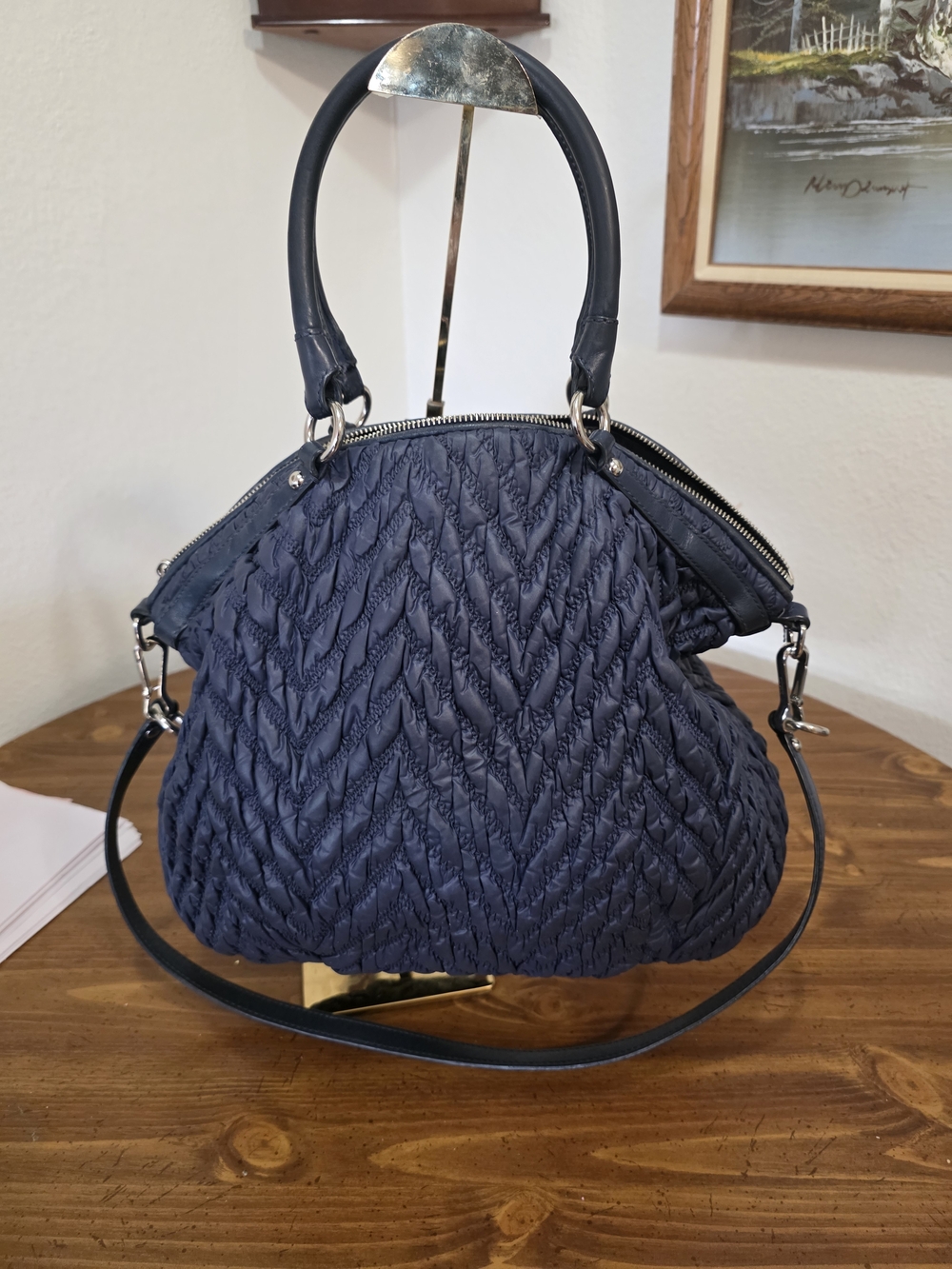 Coach 70th Anniversary  Quilted Navy Satchel with Top Handles - Picture 3 of 10